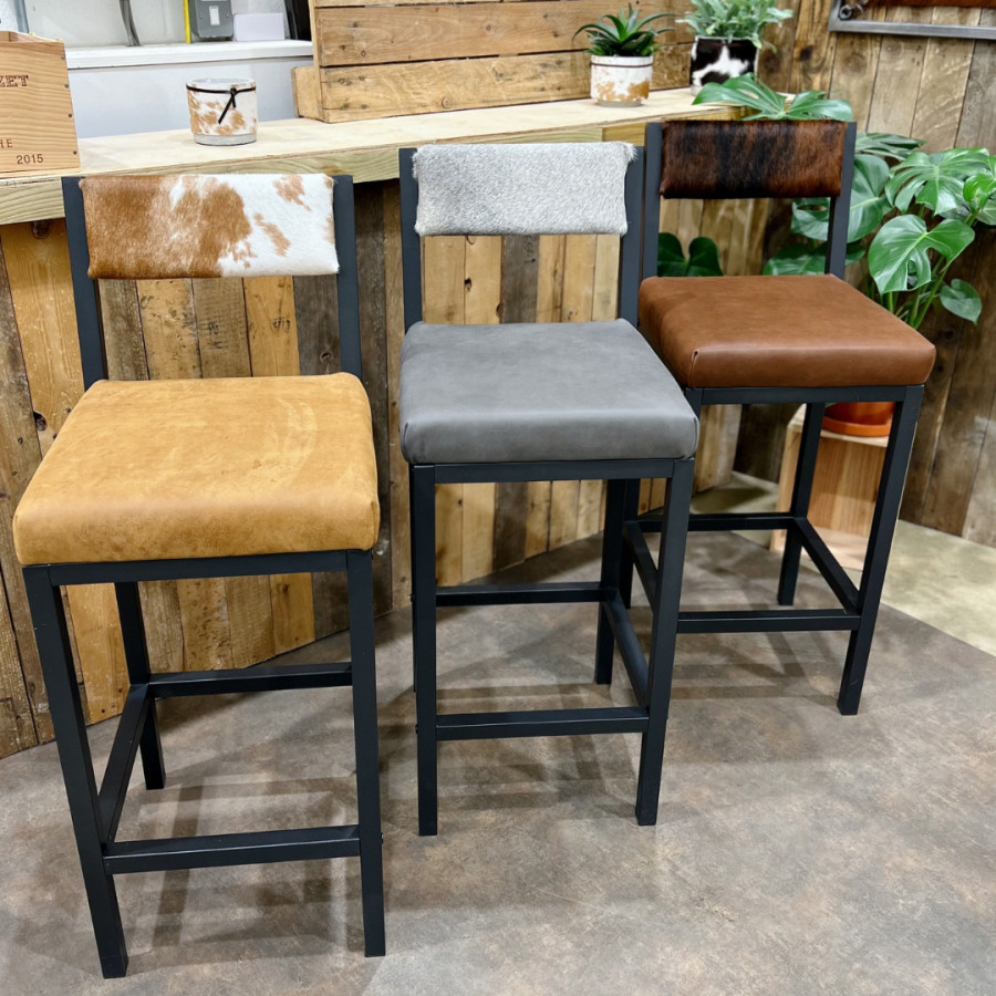 Cowhide and leather bar stool / cowhide and leather counter stool with backs - (price is per stool)