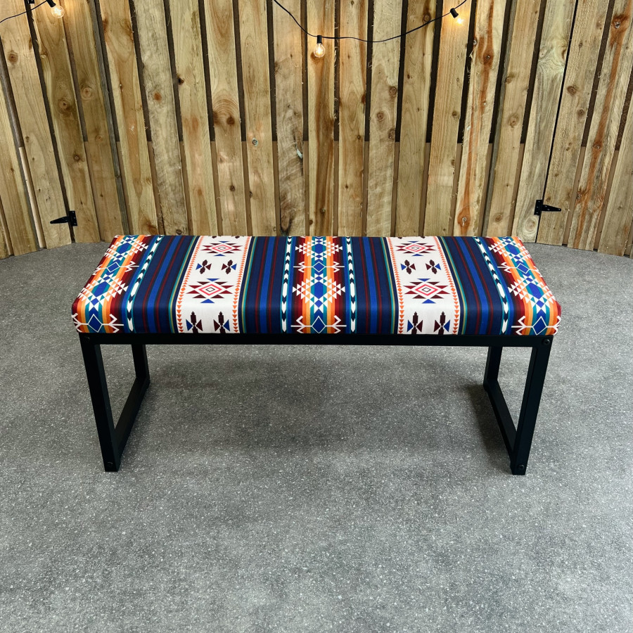 Aztec Tribal Kilim style bench | Southwestern - 40" wide - Matte Black Steel Frame - Handmade 0