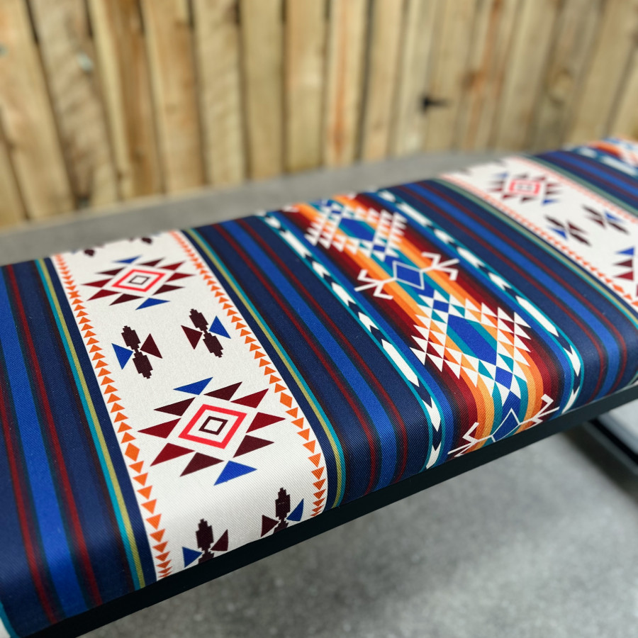 Aztec Tribal Kilim style bench | Southwestern - 40" wide - Matte Black Steel Frame - Handmade 2