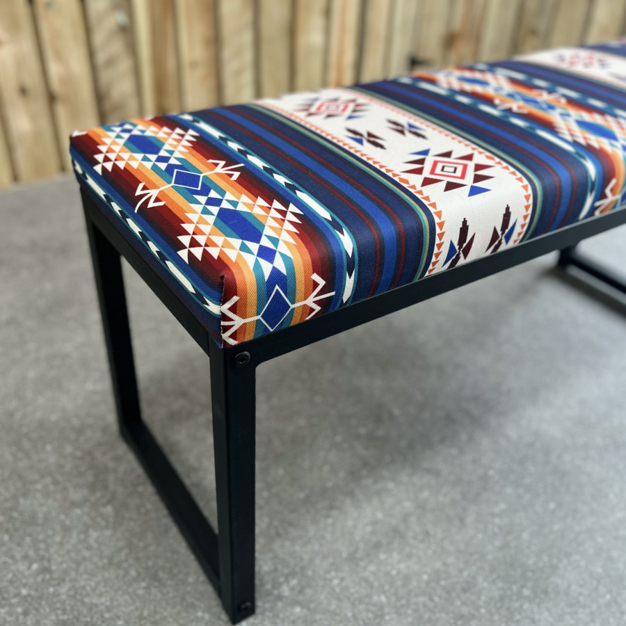 Aztec Tribal Kilim style bench | Southwestern - 40" wide - Matte Black Steel Frame - Handmade 3