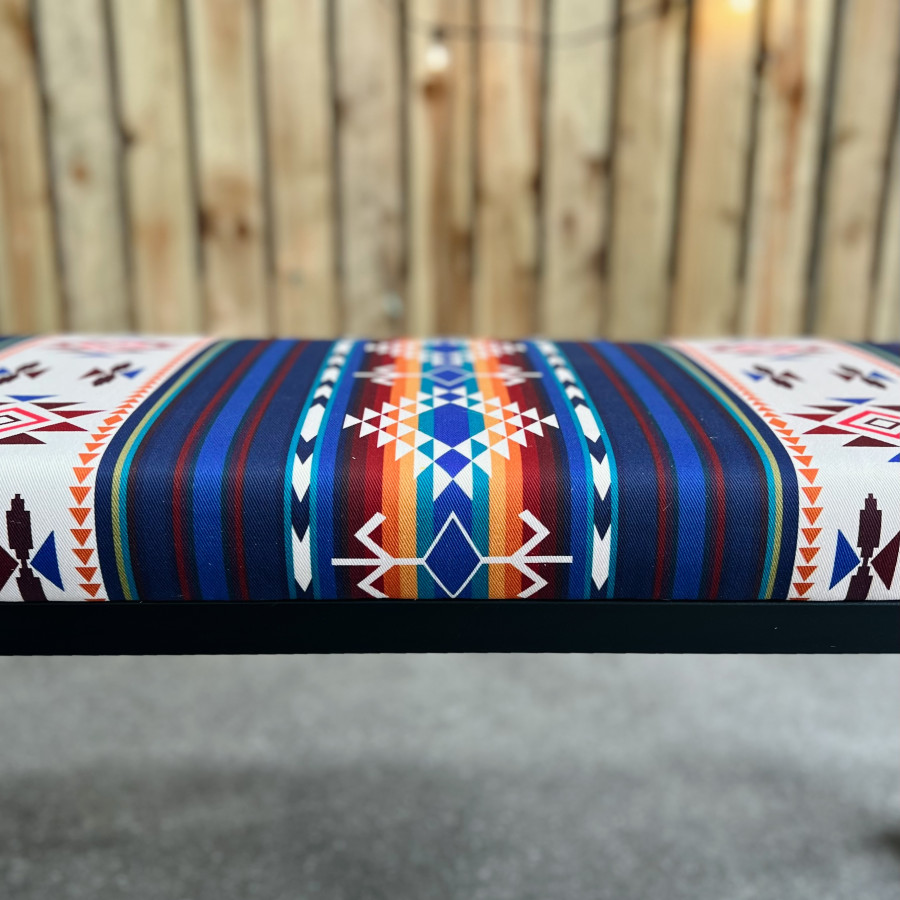 Aztec Tribal Kilim style bench | Southwestern - 40" wide - Matte Black Steel Frame - Handmade 4