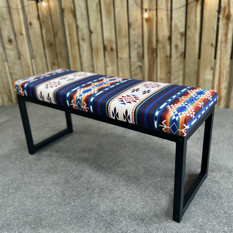 Aztec Tribal Kilim style bench | Southwestern - 40" wide - Matte Black Steel Frame - Handmade 5