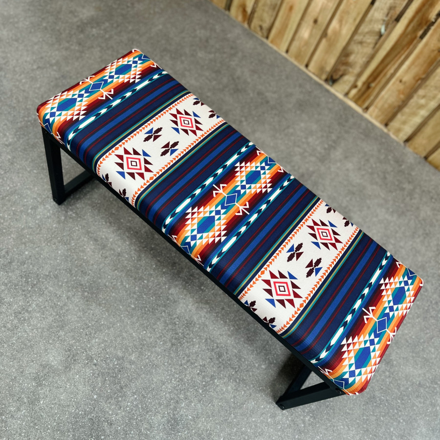 Aztec Tribal Kilim style bench | Southwestern - 40" wide - Matte Black Steel Frame - Handmade 6