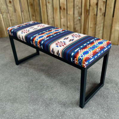 Aztec Tribal Kilim style bench | Southwestern - 40" wide - Matte Black Steel Frame - Handmade