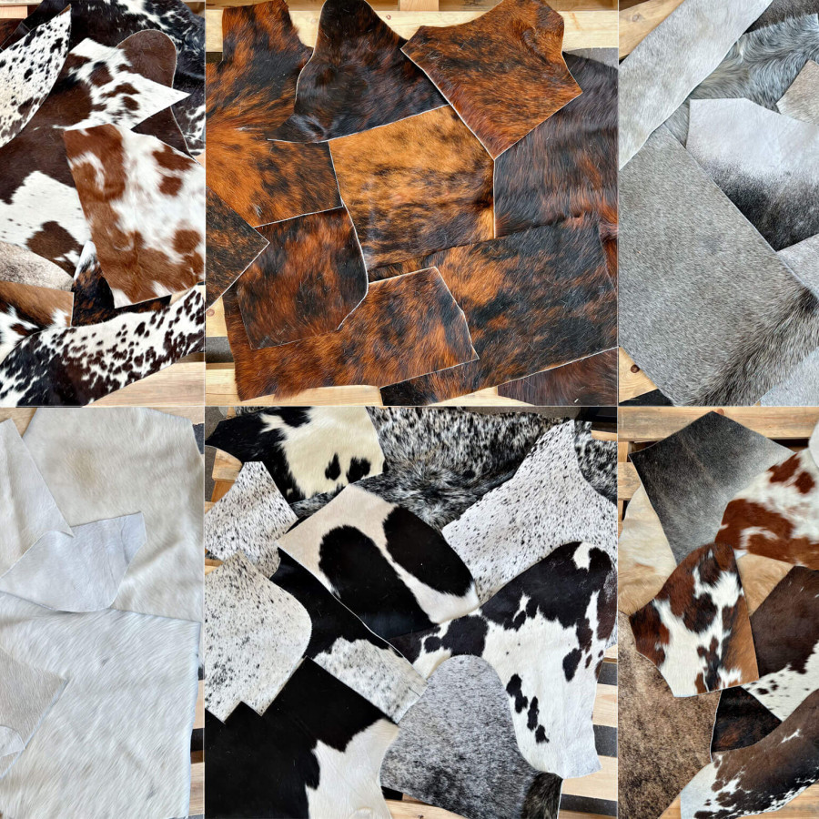Souluxry Real Cowhide Pieces,Cowhide Scraps,Cowhide Scrap Pieces,15 Pieces Hair-On Cowhide Leather Scraps in Mixed Colors and Sizes - Approx. 8 x 8