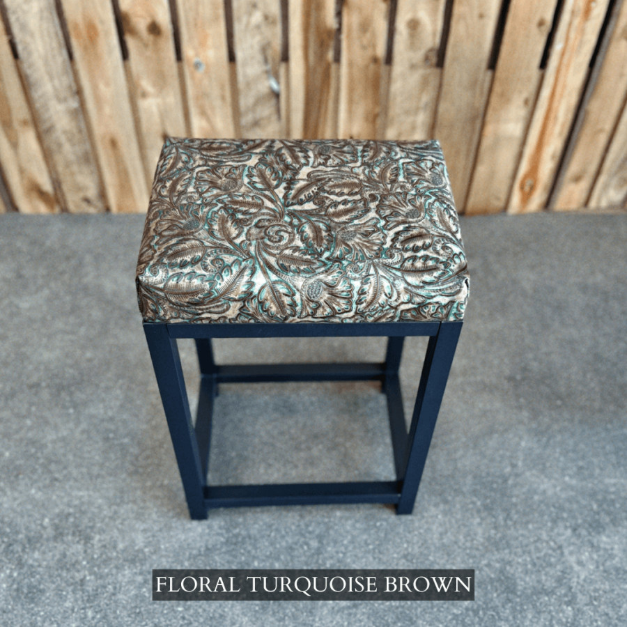 Embossed leather bar stool / counter stools / turquoise - Farmhouse style- Custom made - Various seat heights 0