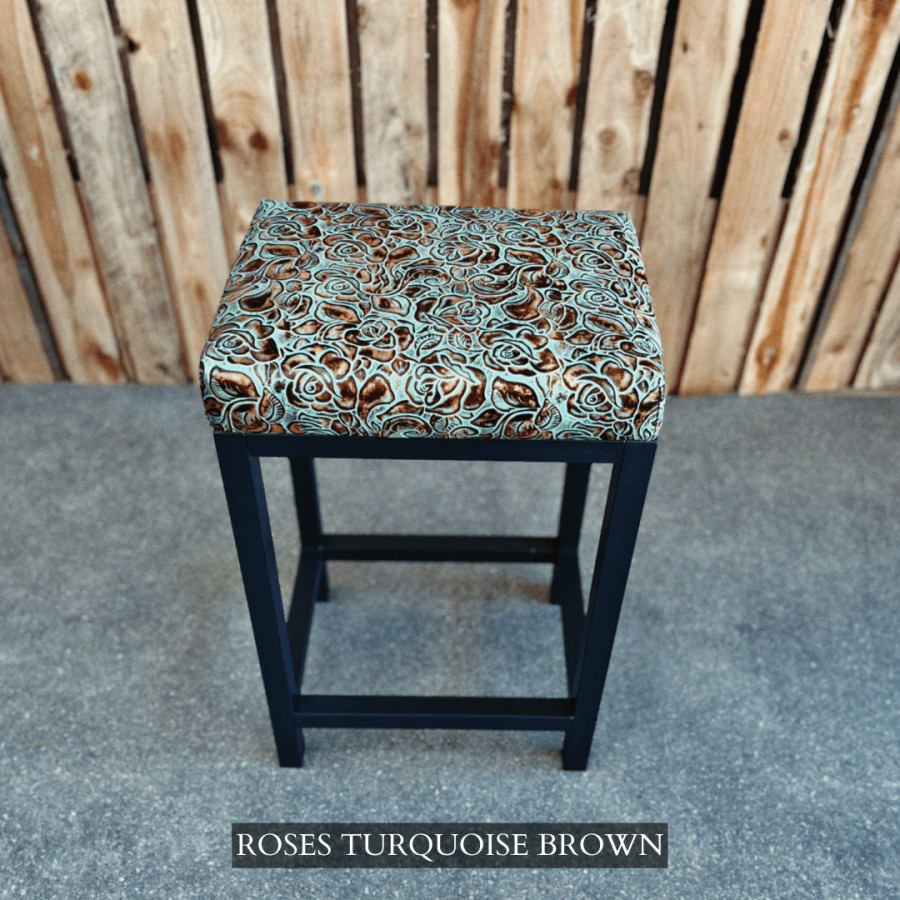 Embossed leather bar stool / counter stools / turquoise - Farmhouse style- Custom made - Various seat heights 4