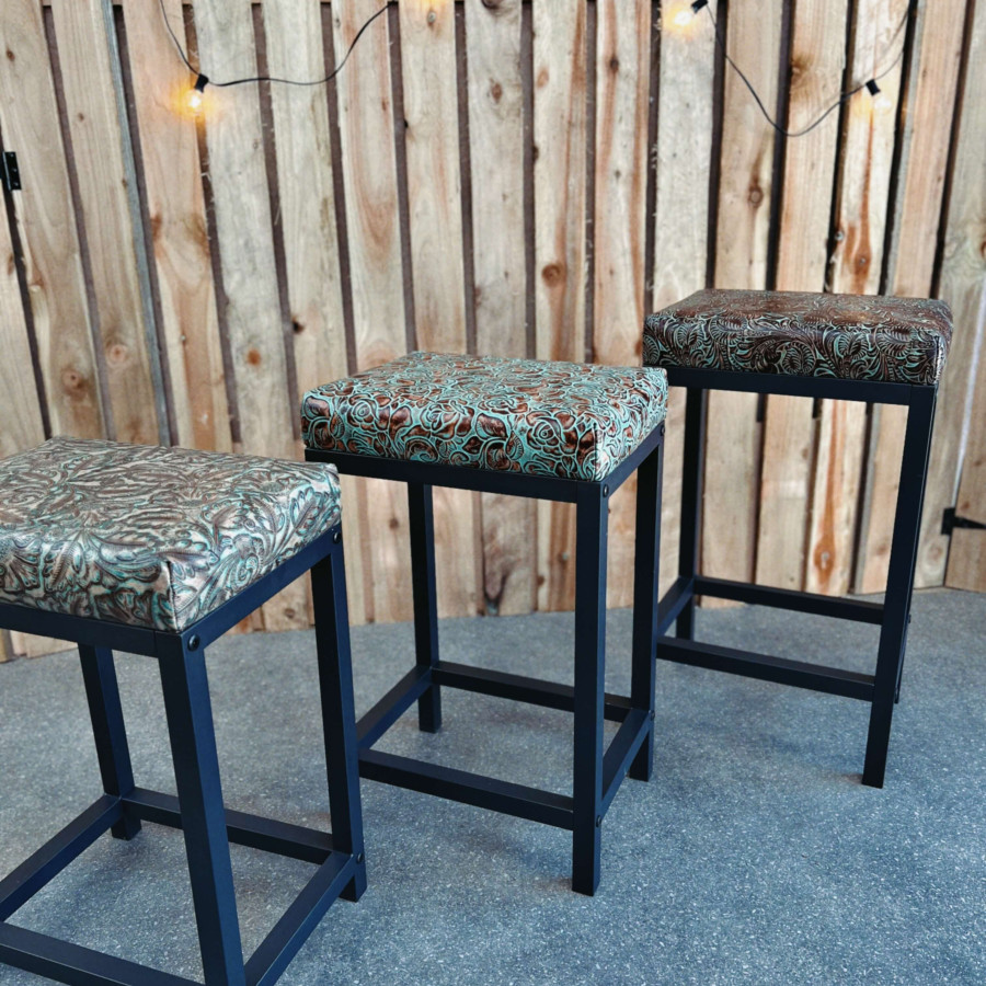 Embossed leather bar stool / counter stools / turquoise - Farmhouse style- Custom made - Various seat heights 6