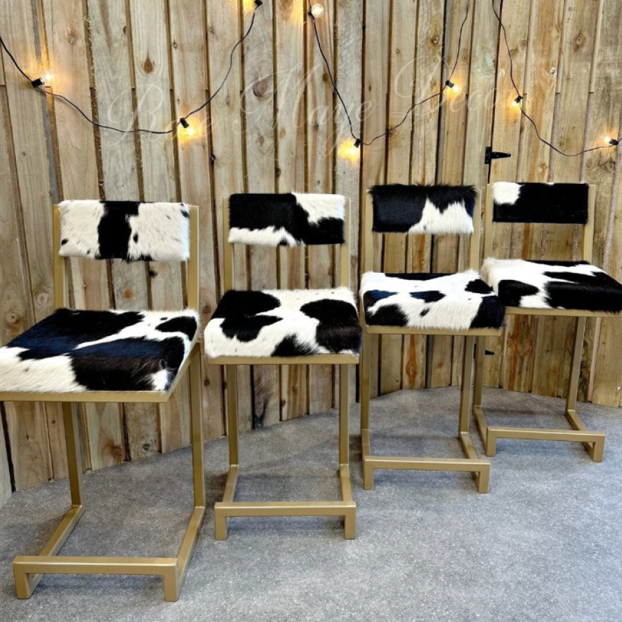 Cowhide bar stools | Cowhide counter stools with backs - Genuine cowhide and steel frame
