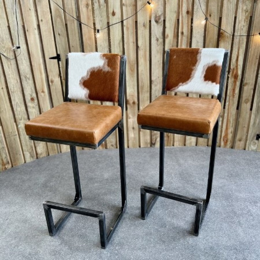 Cowhide and leather bar stools with back supports / Cowhide and leather counter stools with back supports - CUSTOM MADE