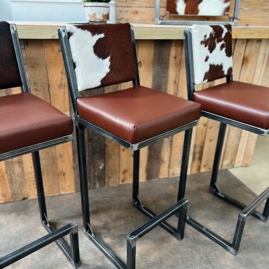 Cowhide and leather bar stools with back supports / Cowhide and leather counter stools with back supports - CUSTOM MADE 1