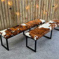 Cowhide dining table bench / Cowhide bench - 70 " wide - Steel frame and Genuine cowhide upholstery -  Handmade