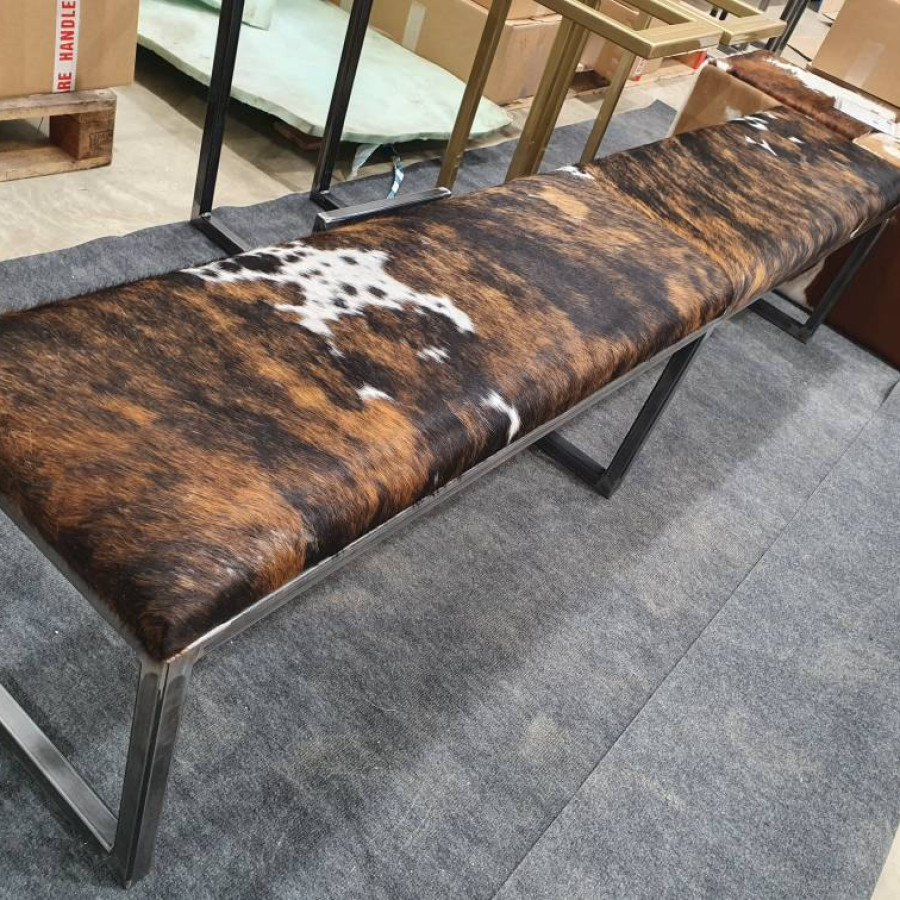 Cowhide dining table bench / Cowhide bench - 70 " wide - Steel frame and Genuine cowhide upholstery -  Handmade 2