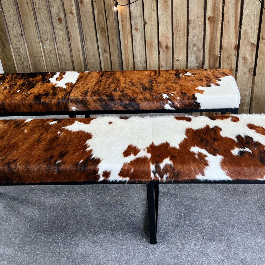 Cowhide dining table bench / Cowhide bench - 70 " wide - Steel frame and Genuine cowhide upholstery -  Handmade 3
