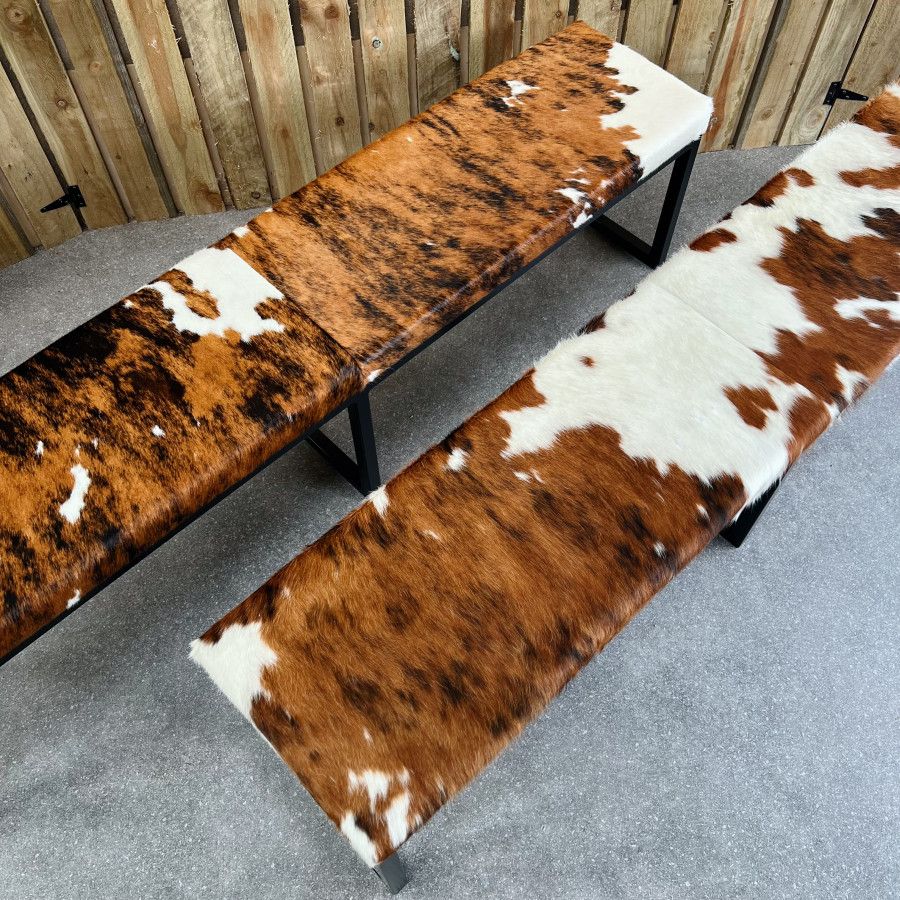 Cowhide dining table bench / Cowhide bench - 70 " wide - Steel frame and Genuine cowhide upholstery -  Handmade 4