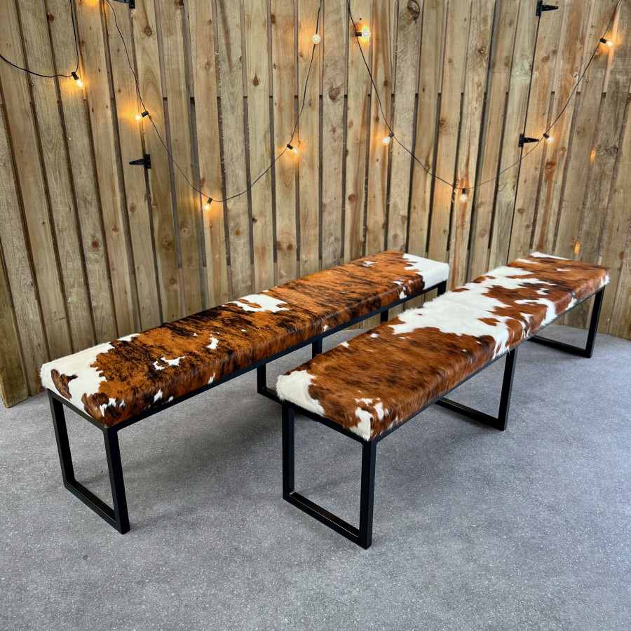 Cowhide dining table bench / Cowhide bench - 70 " wide - Steel frame and Genuine cowhide upholstery -  Handmade 5