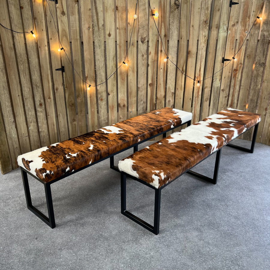 Cowhide dining table bench / Cowhide bench - 70 " wide - Steel frame and Genuine cowhide upholstery -  Handmade 6