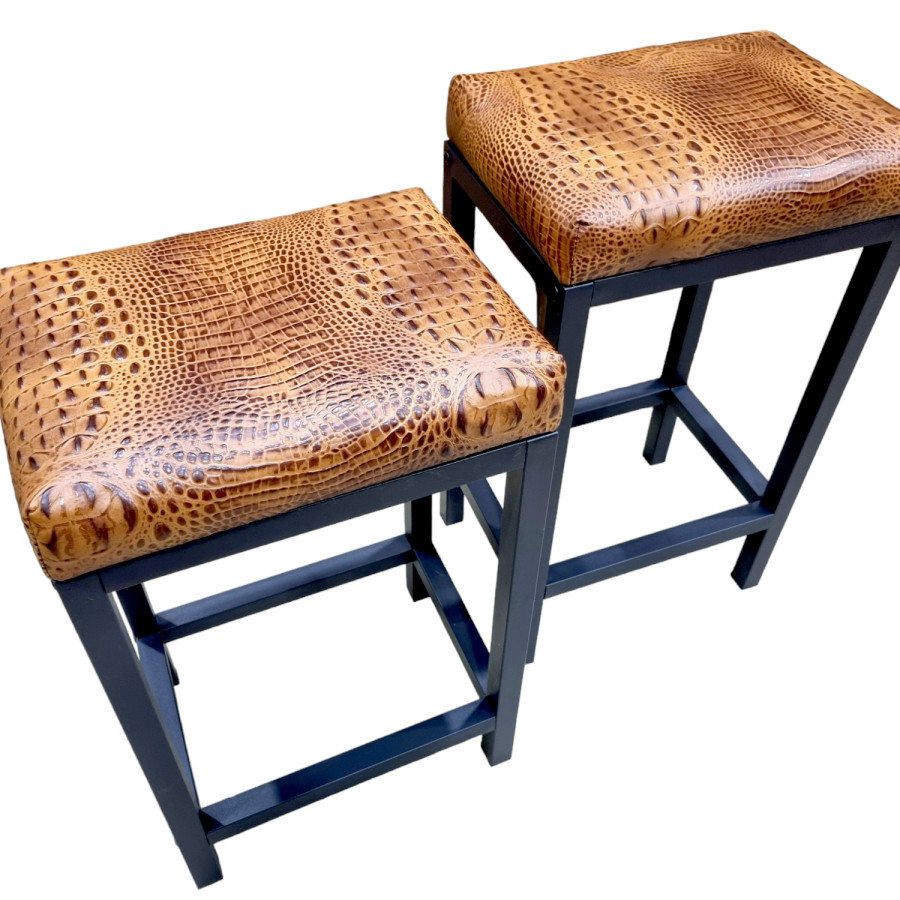 Croc Saddle tan genuine leather counter stool | Crocodile 'look' real leather - counter stool | Bar stool - Handmade -FP- 0