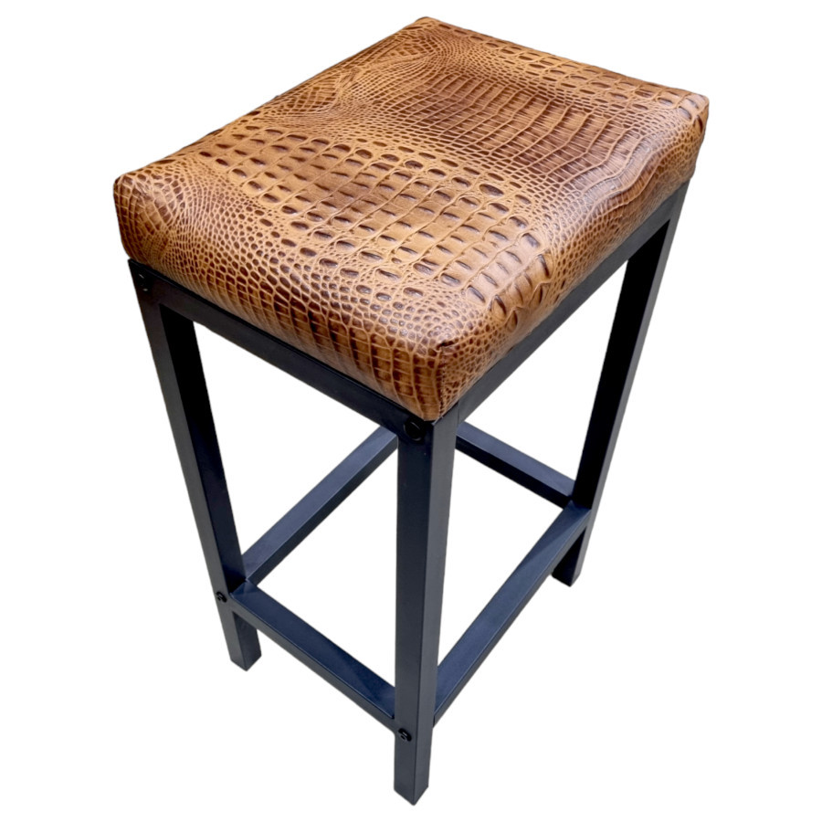 Croc Saddle tan genuine leather counter stool | Crocodile 'look' real leather - counter stool | Bar stool - Handmade -FP- 2