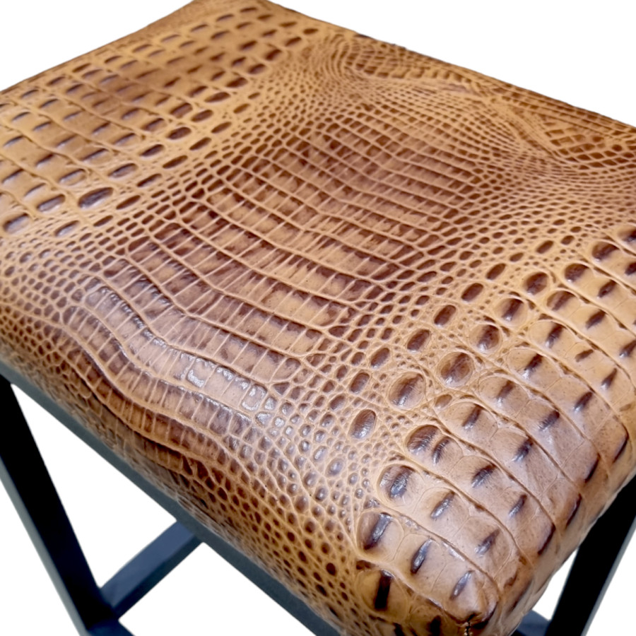 Crocodile genuine Saddle Tan leather counter stool | Crocodile 'look' real leather - counter stool | Bar stool - Handmade -FP- 3