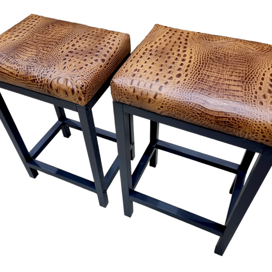 Croc Saddle tan genuine leather counter stool | Crocodile 'look' real leather - counter stool | Bar stool - Handmade -FP- 5