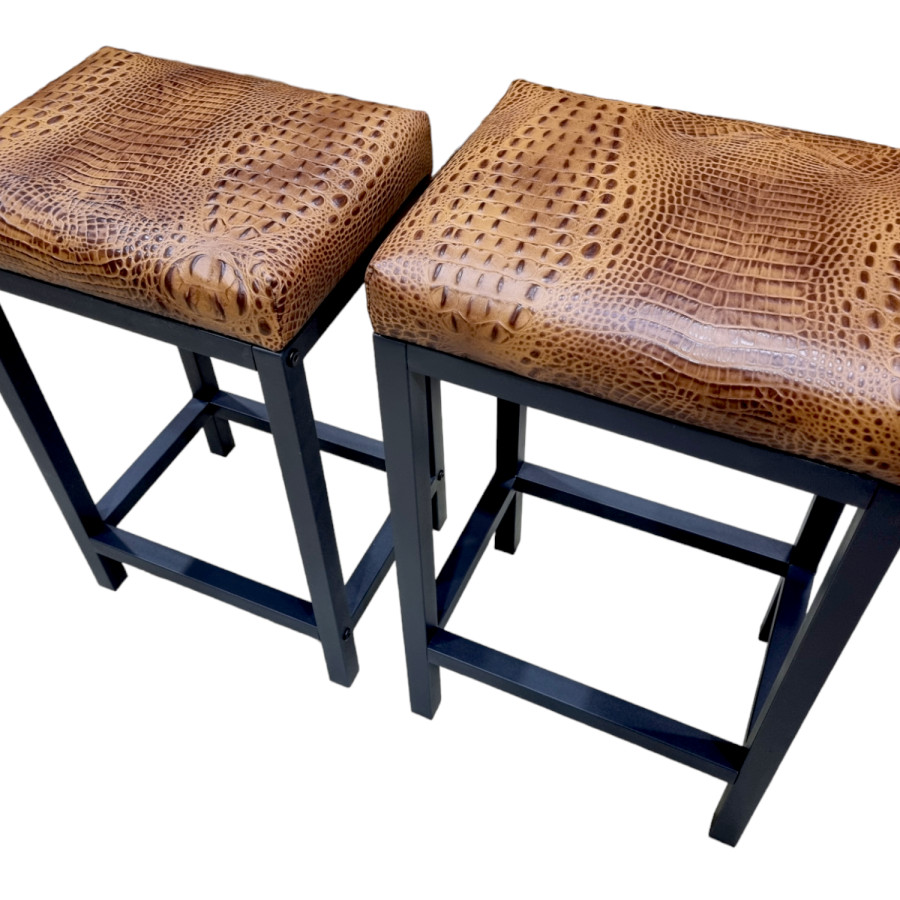 Crocodile genuine Saddle Tan leather counter stool | Crocodile 'look' real leather - counter stool | Bar stool - Handmade -FP- 5