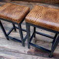 Croc Saddle tan genuine leather counter stool | Crocodile 'look' real leather - counter stool | Bar stool - Handmade -FP-
